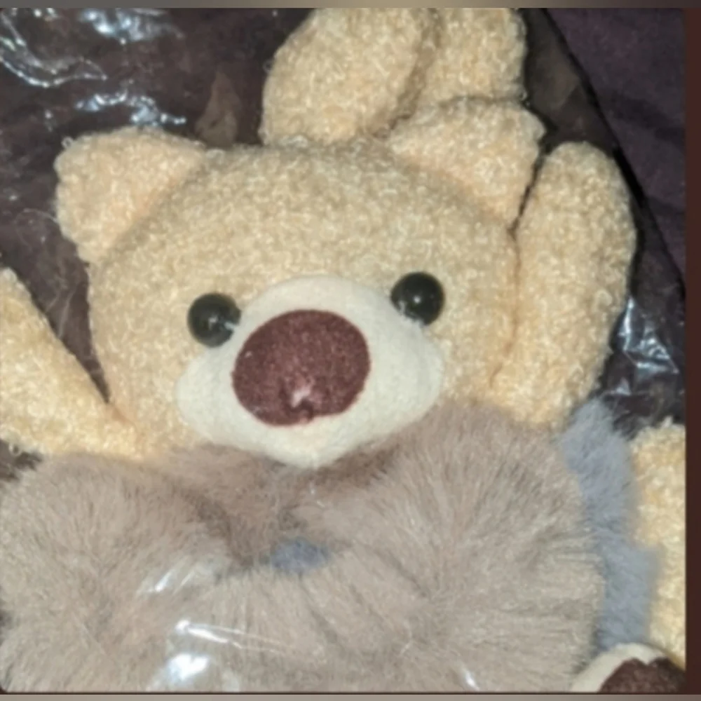Teddy Bear w Fur belly Hair Scrunchie - Khaki